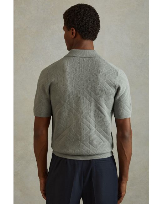 Reiss Multicolor Biarritz - Soft Sage Cotton Cuban Collar Shirt, M for men