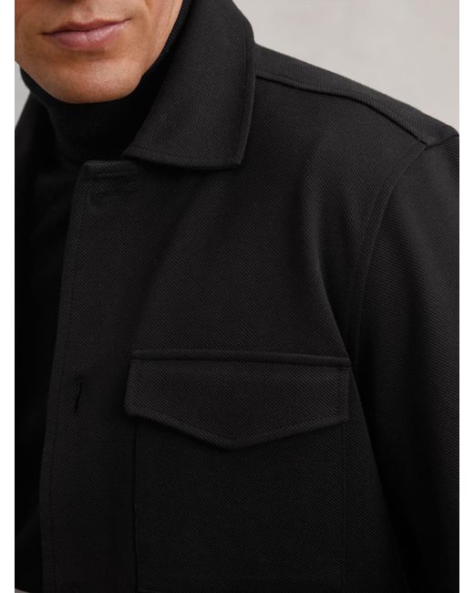 Reiss Finley - Black Twill Twin-pocket Overshirt, Xxl for men