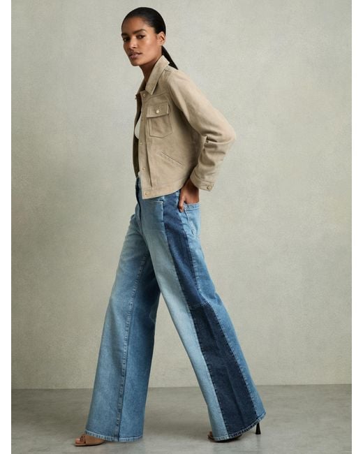 Reiss Blue Briar Wide-Leg Contrast-Panel Jeans