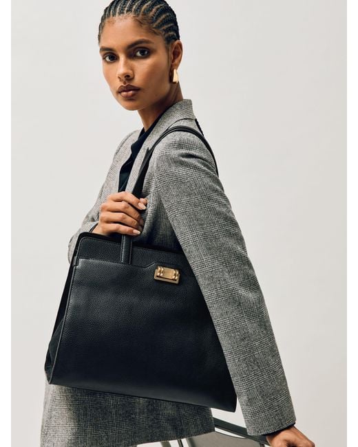 Reiss Blue Delphine Tote Bag Leather Logo Engraved