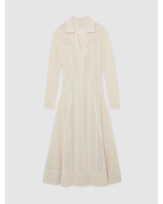 Reiss Natural Pointelle-Knit Panelled Midi Dress