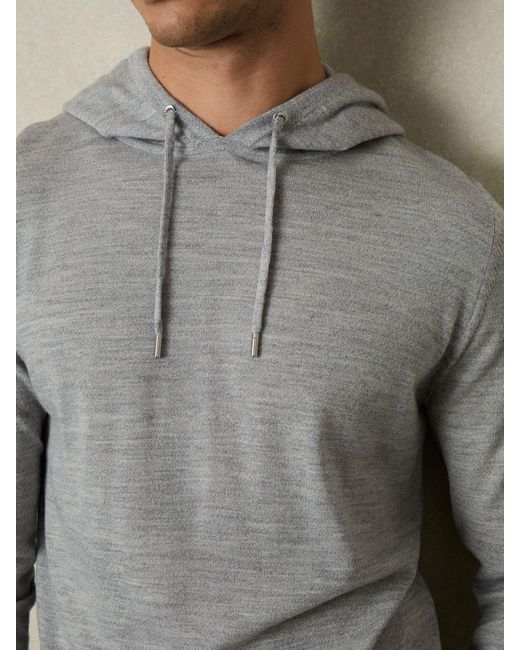 Reiss Gray Holland - Soft Grey Mouline Holland Wool Drawstring Hoodie, M for men