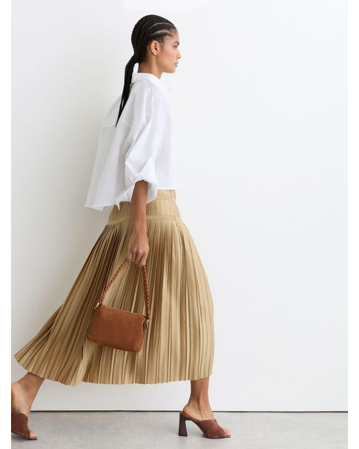 Reiss White Pleated Midi Skirt