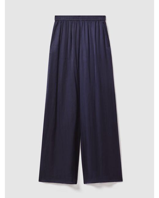 Reiss Blue Satin Elasticated Waist Wide Leg Trousers