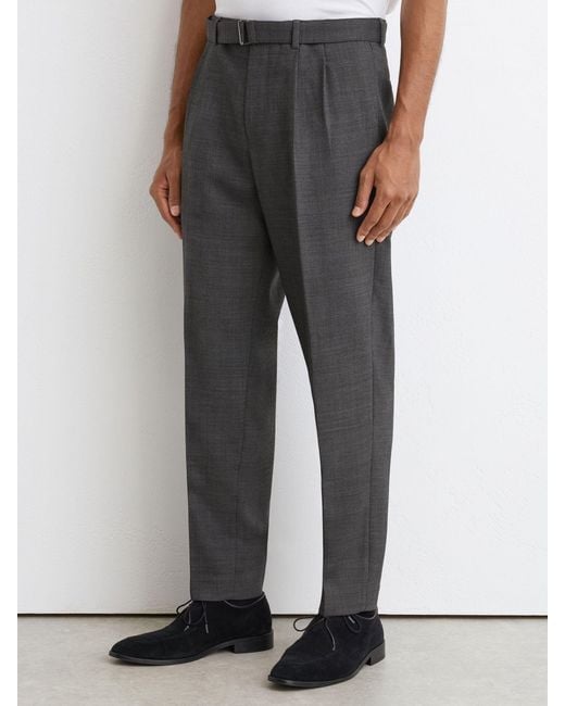Reiss Blue Tailored Fit Wool-Blend Belted Pleated Trousers for men