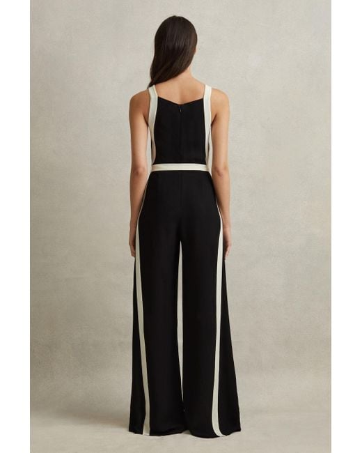 Reiss Salma - Black/white Contrast Trim Belted Jumpsuit