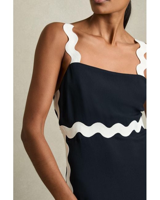 Reiss Blue Wave Trim Crepe Midi Dress