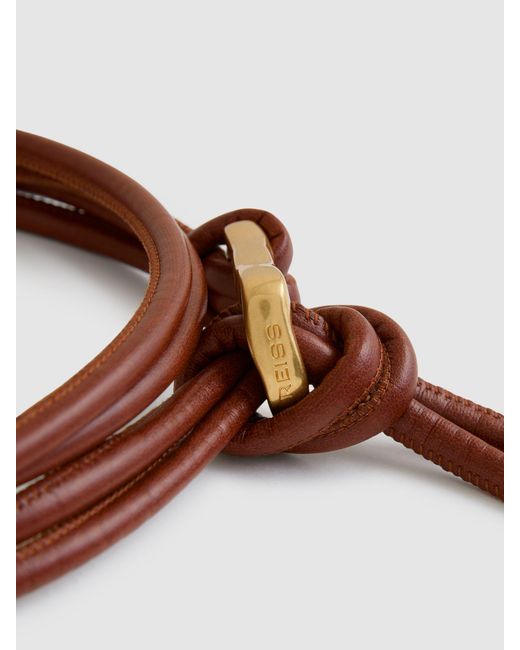 Reiss Brown Sculpted Buckle Tubular Tie Belt, S & M