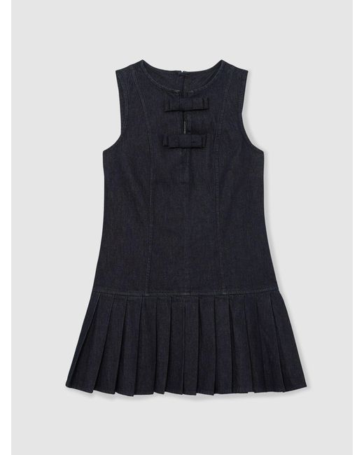 Reiss Blue Sleeveless Pleated Denim Mini Dress
