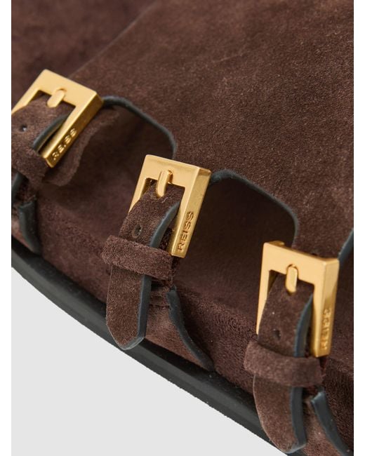 Reiss Brown Lauren - Chocolate Suede Buckle-strap Slip-on Sandals, Us 5 (uk 3)