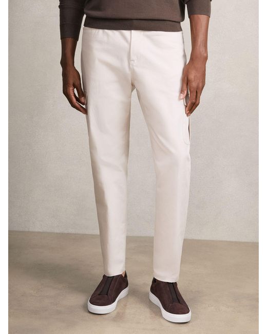 Reiss Natural Cotton Tapered Cargo Trousers With Stretch for men
