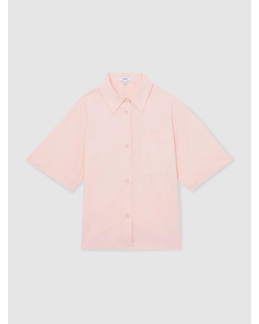 Reiss Natural Jordan - Coral Cotton Short-sleeve Shirt, Us 8