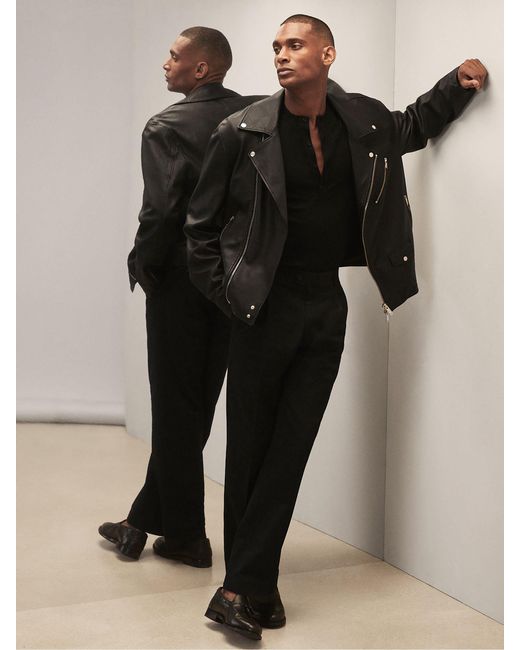 Reiss Black Royal Ballet Leather Jacket for men