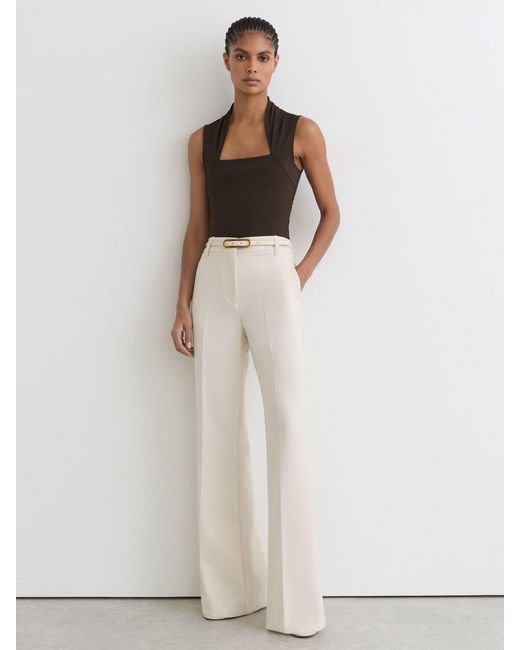 Reiss Black Square-Neck Ruched Sleeveless Top