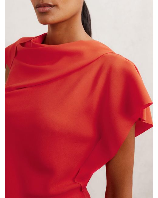 Reiss Red Asymmetric Drape-Neck Top
