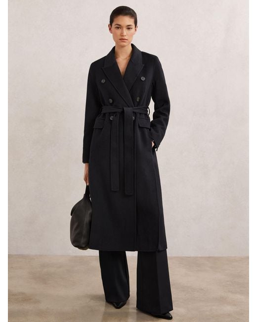 Reiss Blue Brogan - Navy Double-breasted Blindseam Coat Wool-blend, Us 0