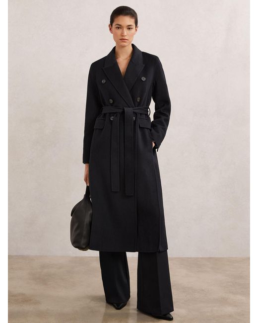 Reiss Blue Brogan - Navy Double-breasted Blindseam Coat Wool-blend, Us 6