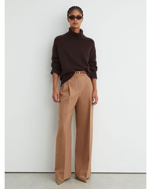 Reiss Brown Wool-Cashmere Roll-Neck Jumper