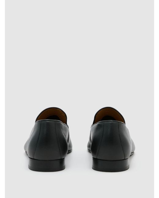Reiss Black Leather Apron-Stitch Loafers for men