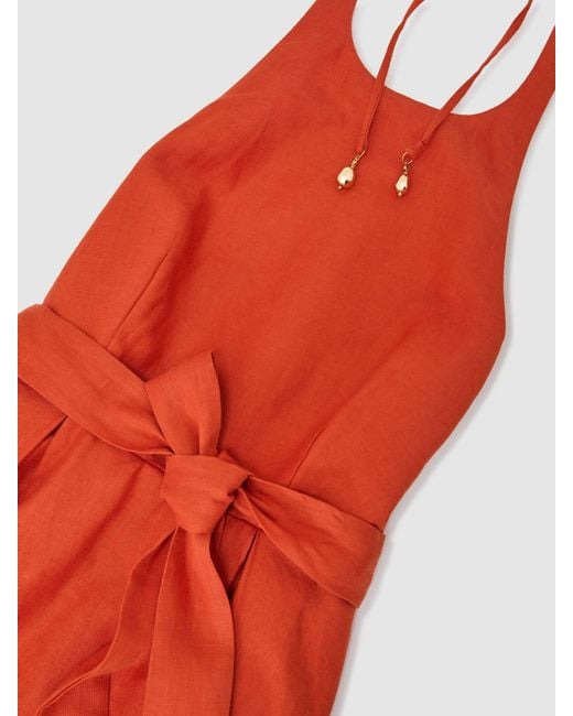 Reiss Orange Paules Coral Linen Open-Back Maxi Dress