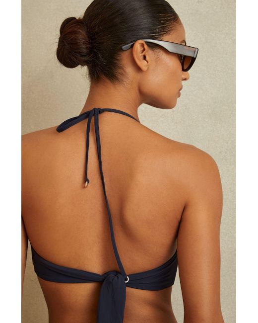 Reiss Natural Millie - Navy Tie Back Underwired Bikini Top, Us 2