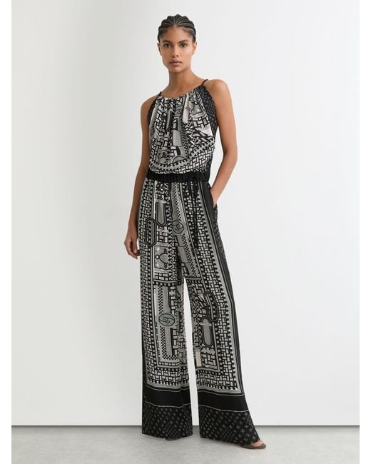 Reiss White Scarf-Print Wide-Leg Jumpsuit