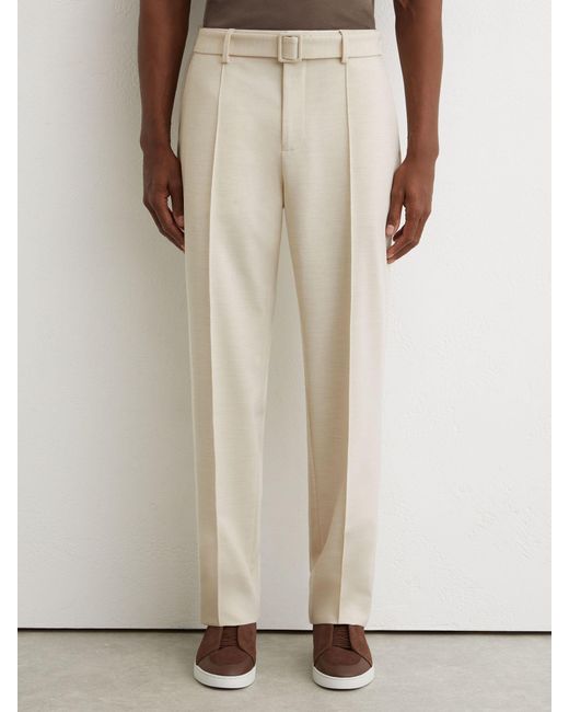 Reiss Natural Peshi - Stone Relaxed-fit Belted Pintuck Trousers, 30 for men