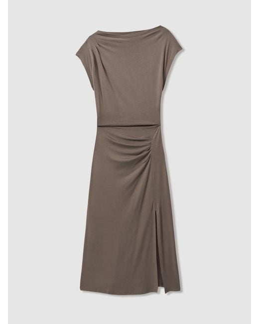 【海外限定】REISSワンピース☆Mocha Leonore Ruched Jersey Mid Reiss Leonore - Mocha Ruched Jersey Midi Dress, Xs | Lyst
