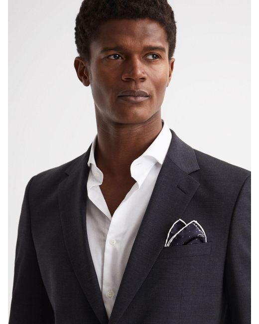 Reiss Blue Liam - Navy Polka Dot Silk Pocket Square, One for men