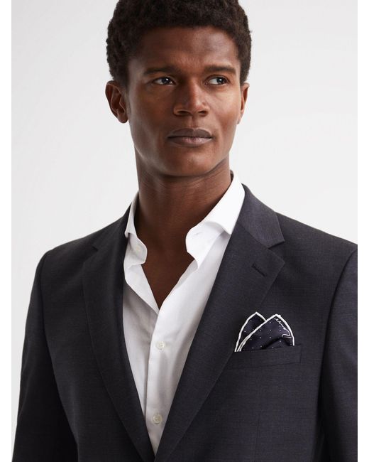 Reiss Blue Liam - Navy Polka Dot Silk Pocket Square, One for men