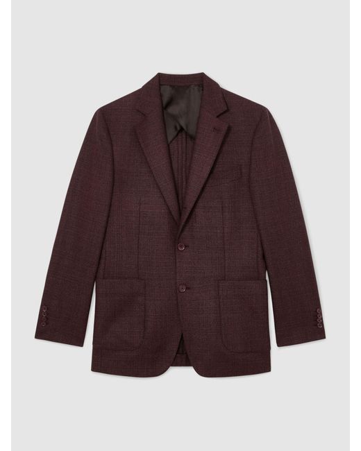 Reiss Brown Tailored Fit Wool Hopsack Single-Breasted Blazer for men