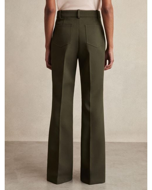 Reiss Natural Priya - Green Petite Twill Patch-pocket Flared Trousers, Us 2