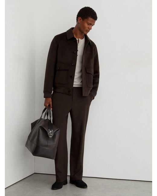 Reiss Black Wool-Blend Flap-Pocket Bomber Jacket for men