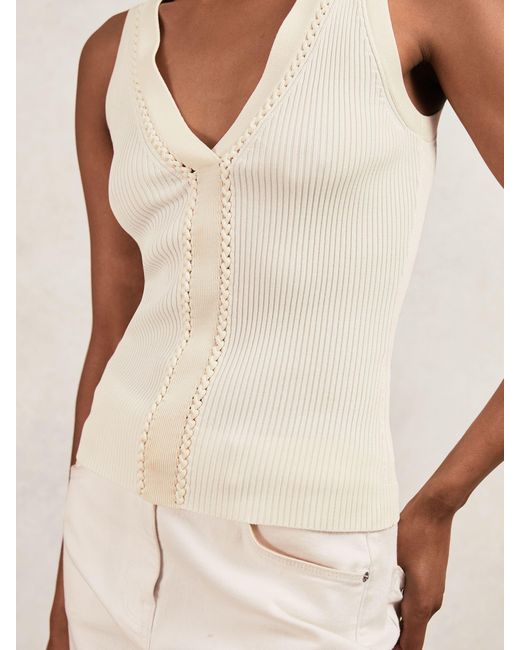 Reiss Natural Ecru Ribbed Knit Craft Stitch Vest Top