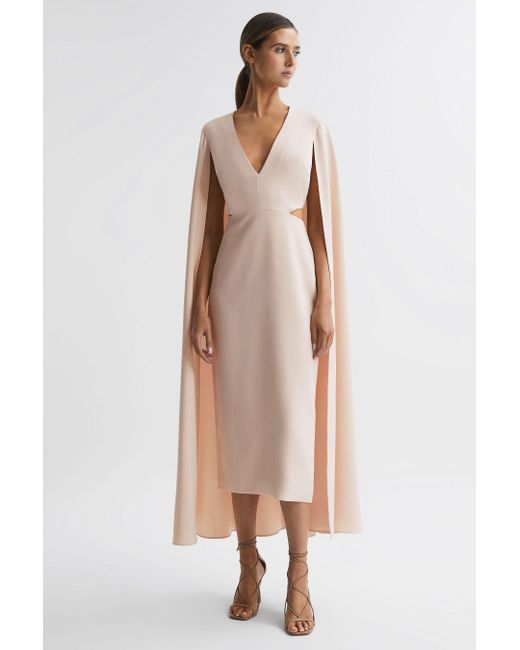 Reiss Natural Kate Cape-sleeve Woven Midi Dress