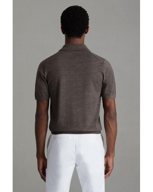 Reiss Gray Duchie - Dark Brown Melange Merino Wool Open Collar Polo Shirt, Xl for men