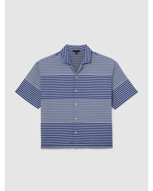 Reiss Solstice - Bright Blue Striped Cuban-collar Shirt With Cotton, M for men