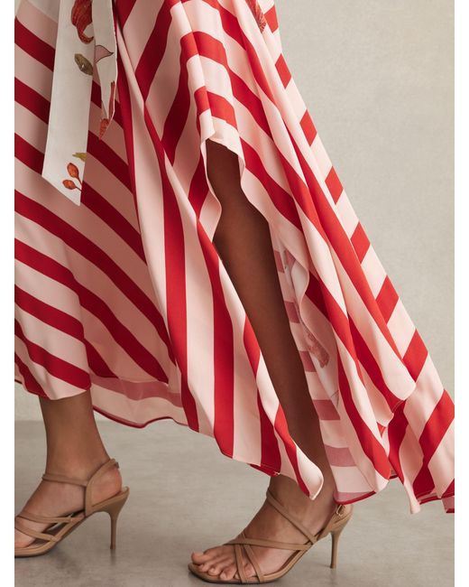 Reiss Red Floral Stripe-Print Maxi Dress