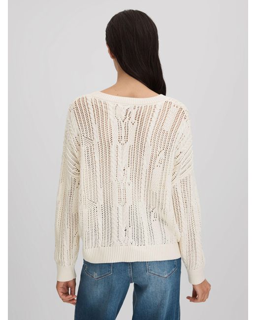 Reiss Natural Tanya - Ivory Cotton Blend Open Stitch Crew Neck Jumper, Xs (us 2)