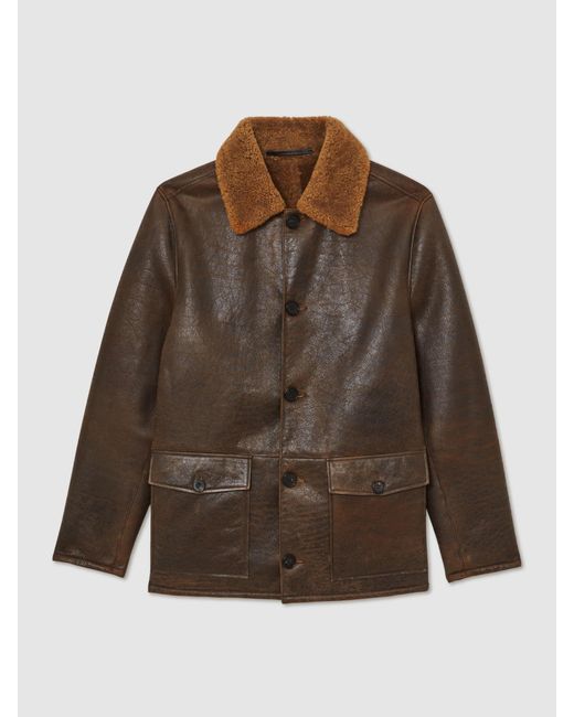 Reiss Brown Atelier Shearling Leather Jacket for men