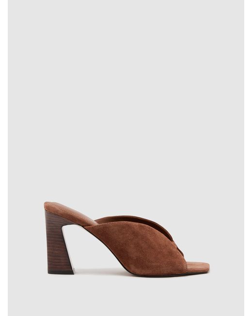 Reiss White Suede Block-Heel Sandals