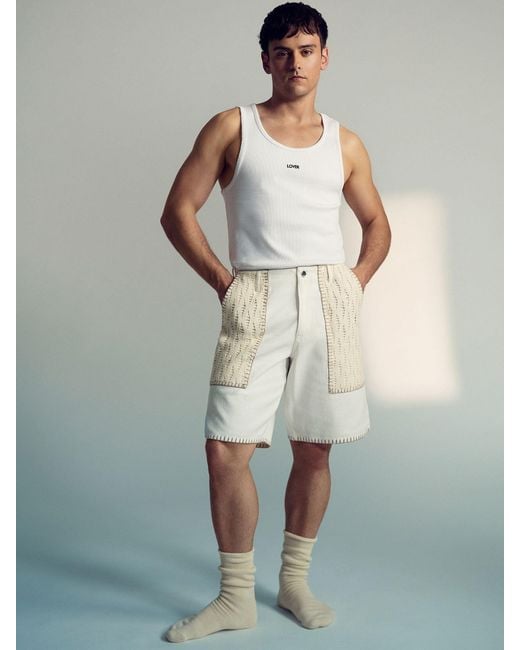 Reiss White Tom Daley Crochet Denim Shorts for men
