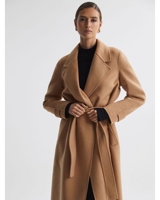 Reiss Natural Emile - Camel Wool Blend Belted Blindseam Coat, Us 8