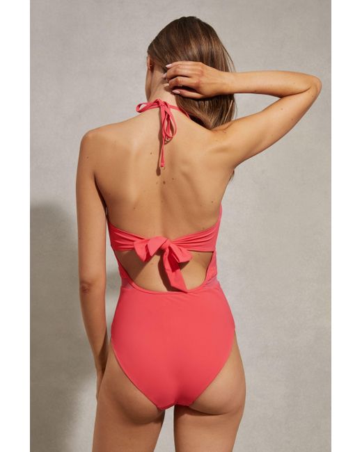Reiss Red Hope - Coral Mesh Tie Back Swimsuit