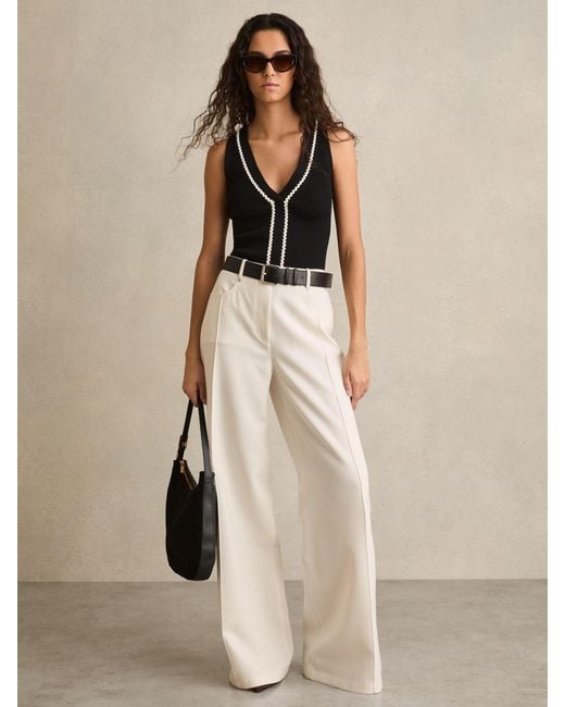Reiss Natural Heather - Ivory Palazzo Tailored Trousers, 8