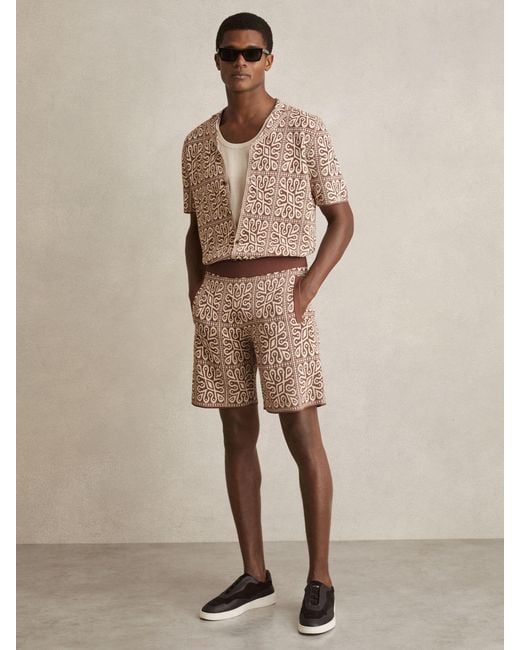 Reiss Natural Tile Pattern Knit Shorts for men