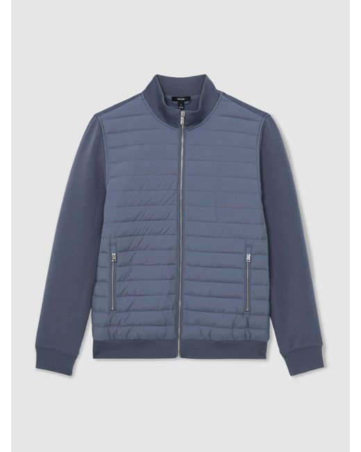 Reiss Blue Hybrid Quilt And Interlock Zip Jacket for men