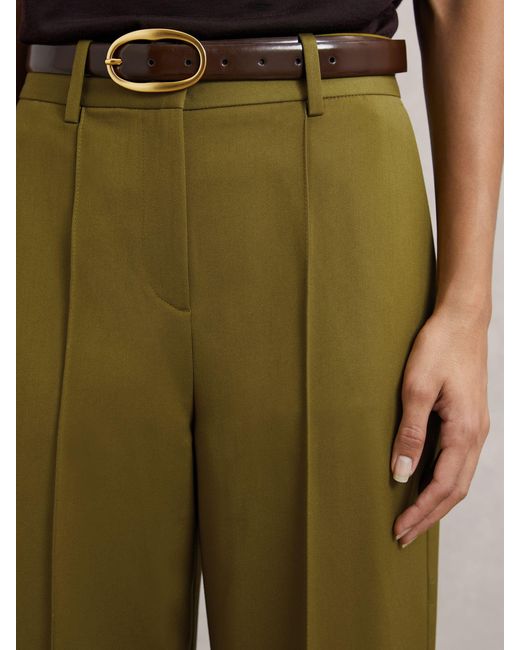 Reiss Green Wide-Leg Pintuck Trousers
