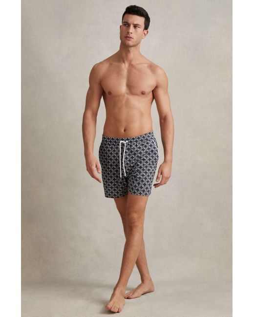 Reiss Multicolor Fraser - Navy/white Geometric Print Drawstring Swim Shorts for men