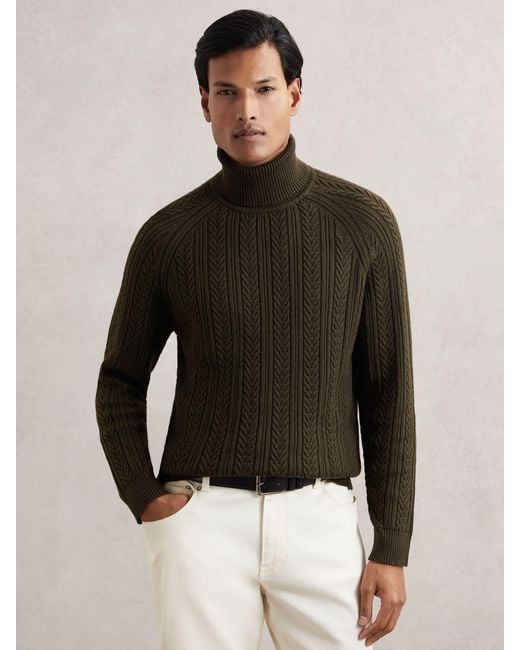 Reiss Black Cable-Knit Roll-Neck Jumper With Wool for men